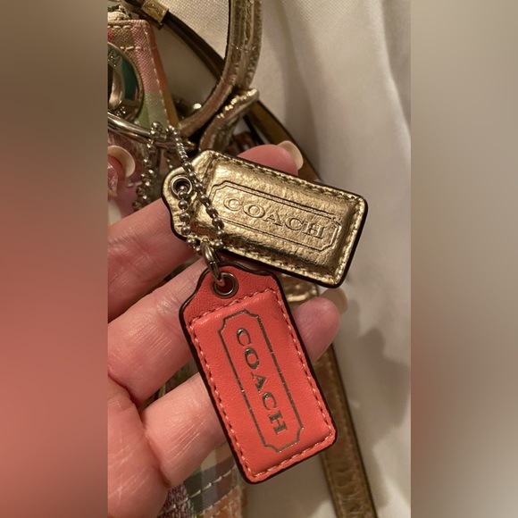 💜HP💜 Retired NWOT Coach Poppy Madras Plaid Sequined Pink Colorful Plaid Metallic - Picture 6 of 17